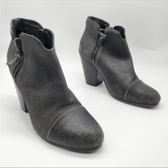 Rag & Bone Margot Distressed Black Leather Double-zip Ankle Boots EU 38.5 US 8.5 - Picture 2 of 7